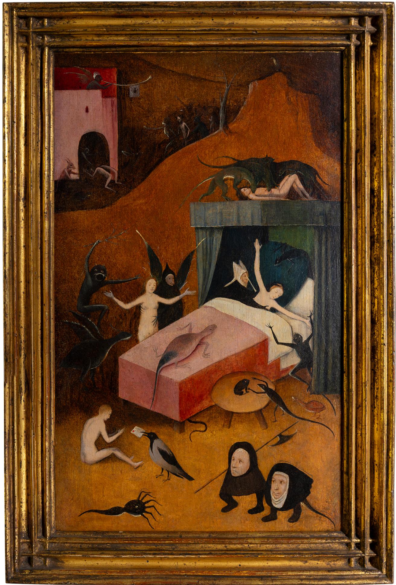 Seguace di Hieronymus Bosch, La morte del reprobo (Inferno), tra la fine del XV secolo e la metà del XVI secolo. Collezione privata