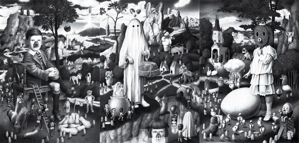 Amandine Urruty. Trittico delle uova, 2014. Collezione SOLO, Madrid © Amandine Urruty, VEGAP, Madrid, 2026; Foto: © Per gentile concessione dell'artista 