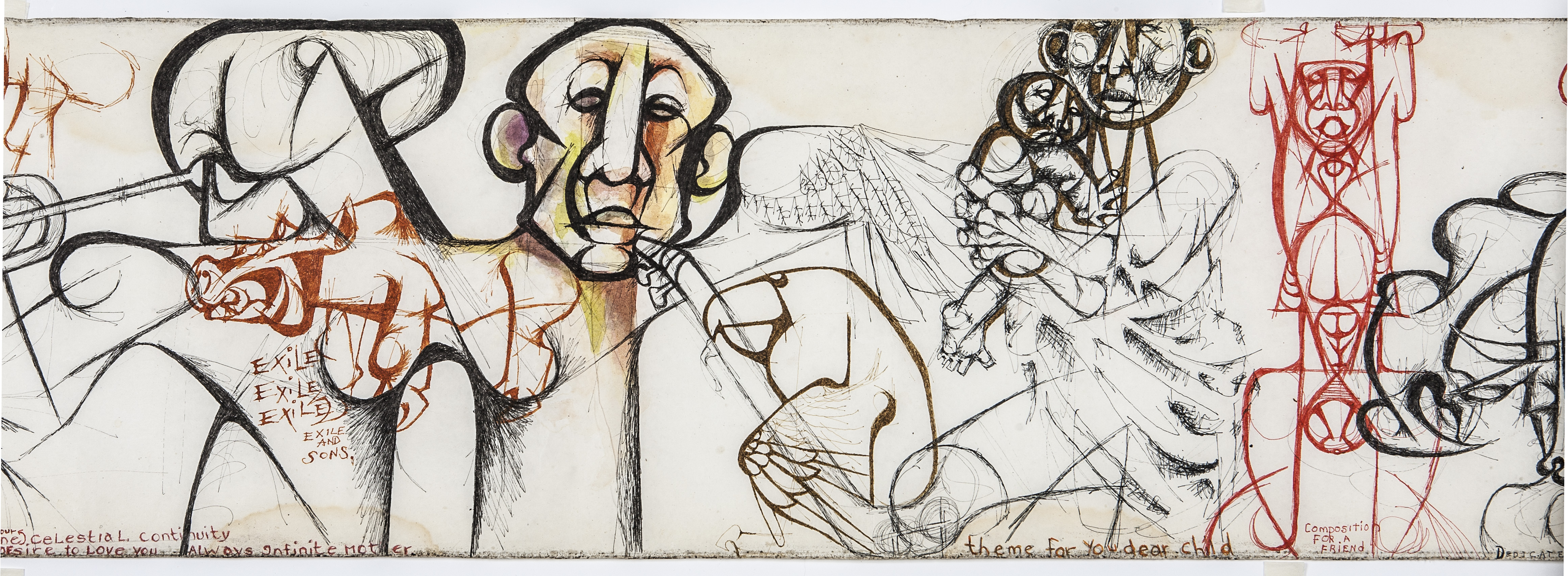 Dumile Feni, Non riconosceresti Dio se ti sputasse negli occhi, 1975, dettaglio. China, matita, pastello, laminato plastico, 26×5.300 cm. Collezione del Wits Art Museum, Johannesburg. ©Estate Dumile Feni e Fondo Famiglia Dumile Feni