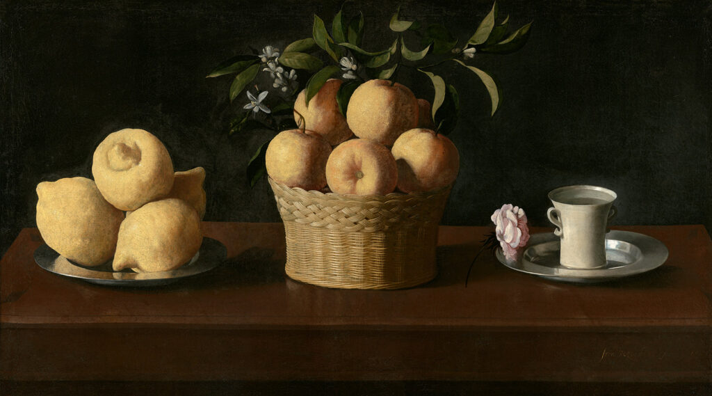 Zurbaran. Natura morta con limoni, arance e una rosa, 1633. Fondazione Norton Simon