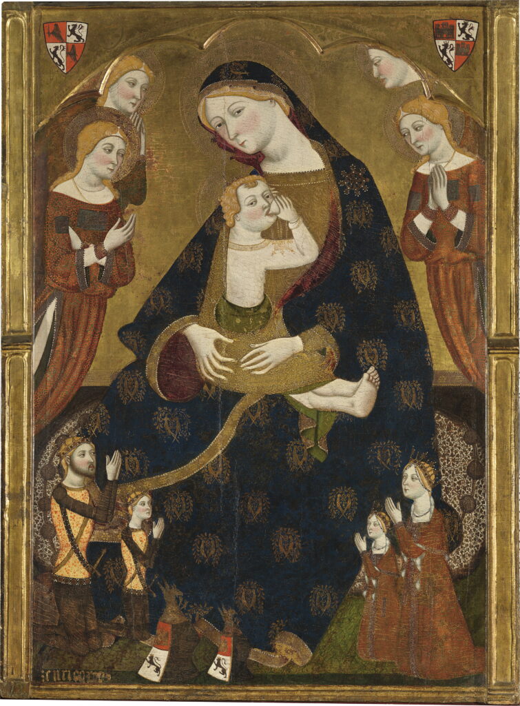 Jaume Serra. Vergine dell'Umiltà con i donatori Enrico II di Castiglia, Giovanna Manuel e due dei loro figli, 1366-1369. Museo Nazionale del Prado, donazione della famiglia Várez Fisa