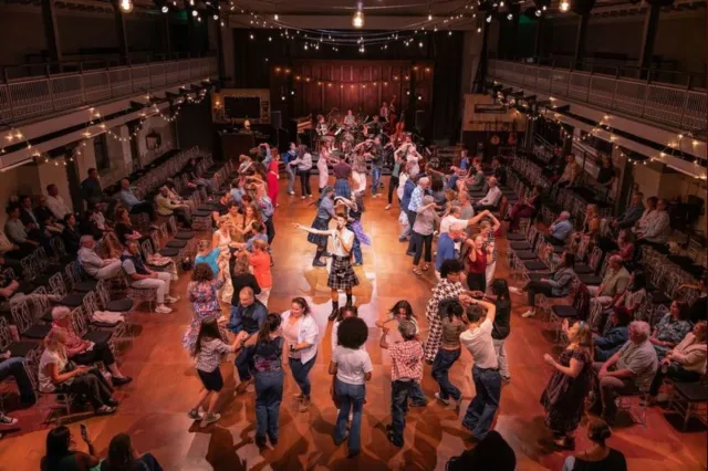 Scott Gilmour and the company of the North American premiere of Ceilidh, photo by Matt Murphy