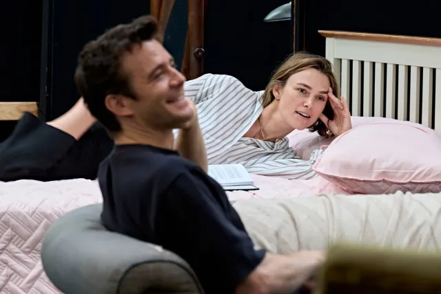 Luke Thompson and Keira Knightley in rehearsals