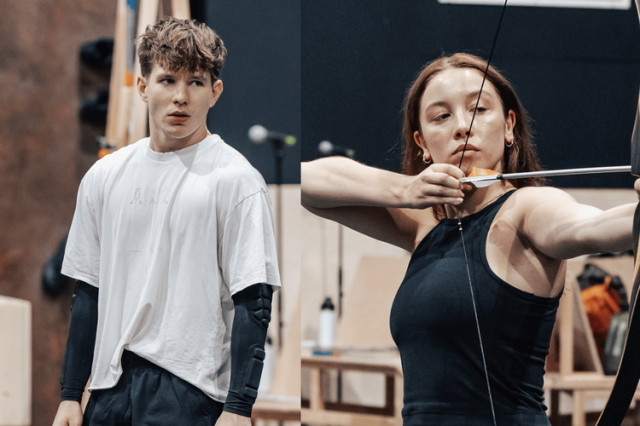 Vinnie Copeland & Elizabeth Anderson in rehearsals for The Hunger Games On Stage credit Danny Kaan